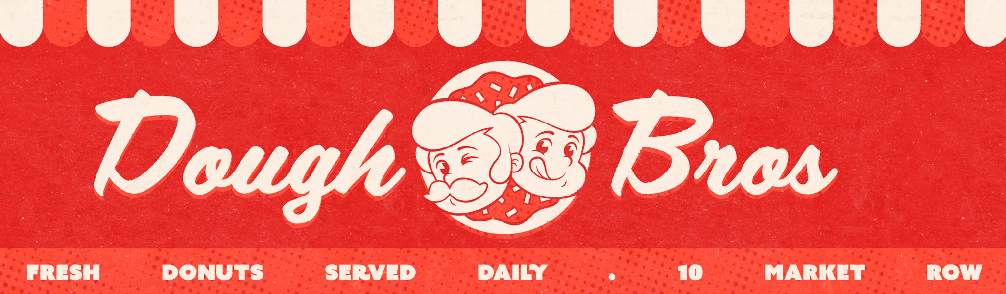 An advert for Dough Bros: fresh donuts served daily, 10 Market Row.